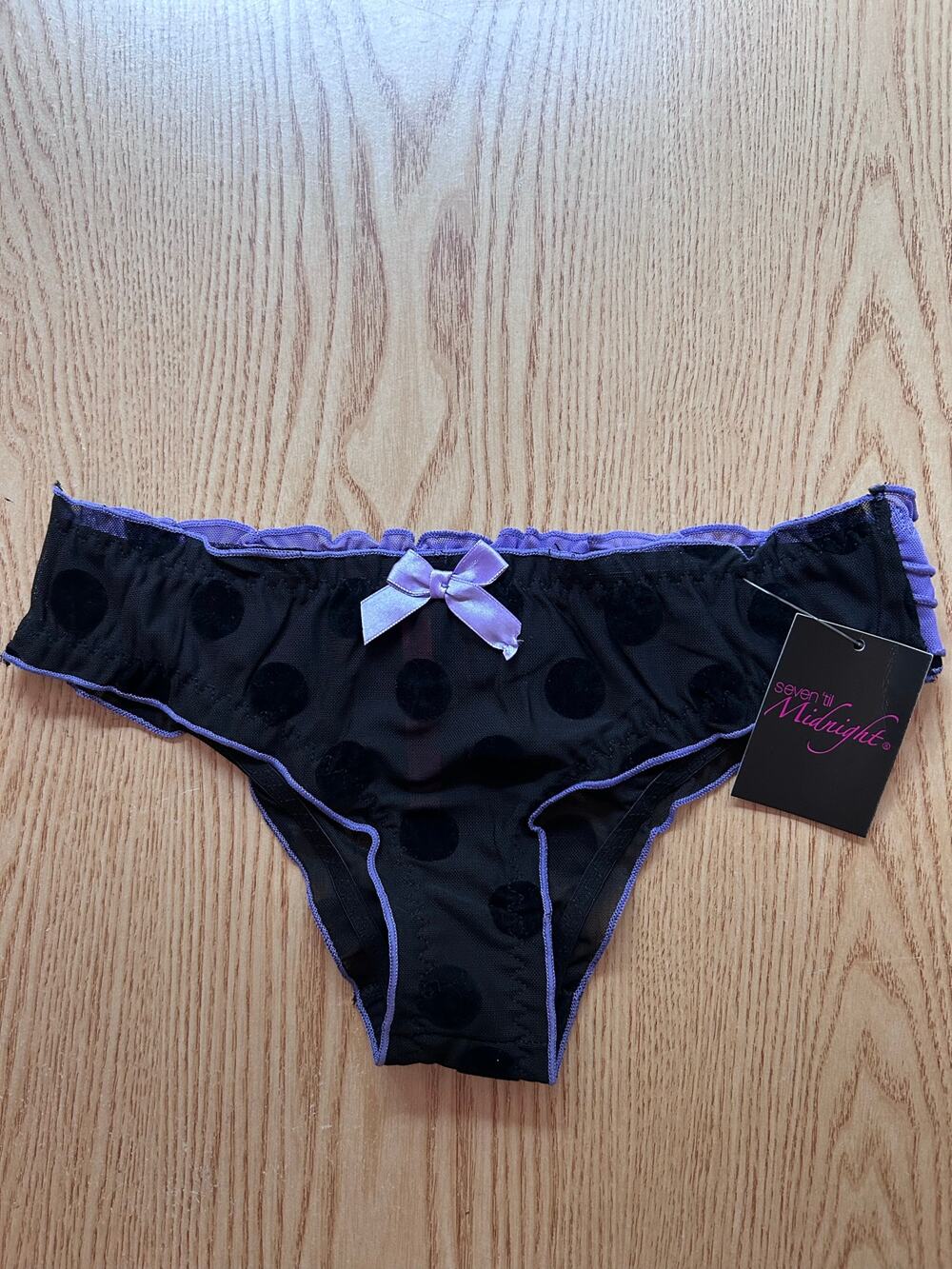 B14 New Womens Seven till Midnight Sheer Bikini Panties Black Purple Size Small